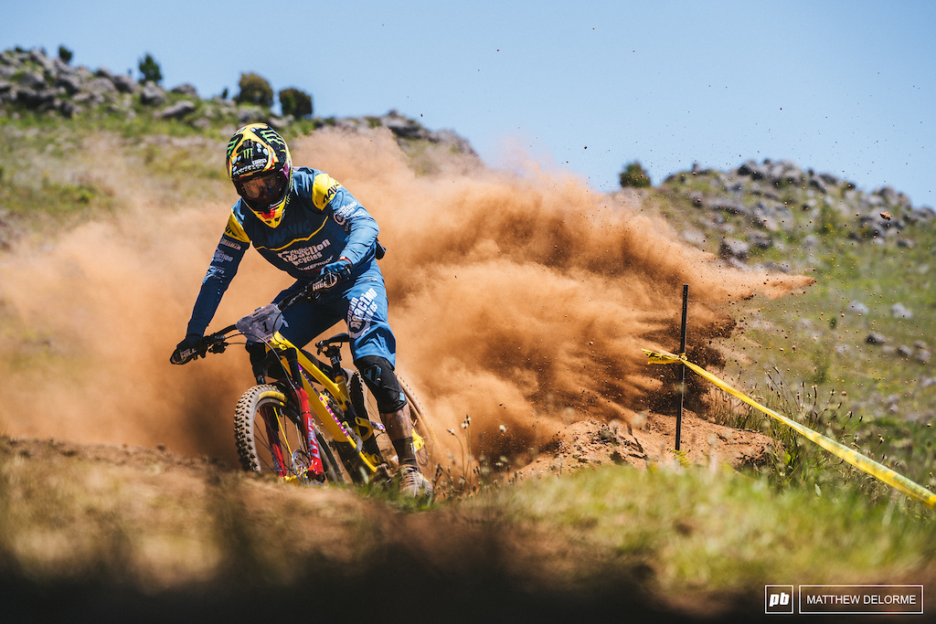 Race run berm explosions from Sam Hill We think he even had a grin on his face when he rode past.