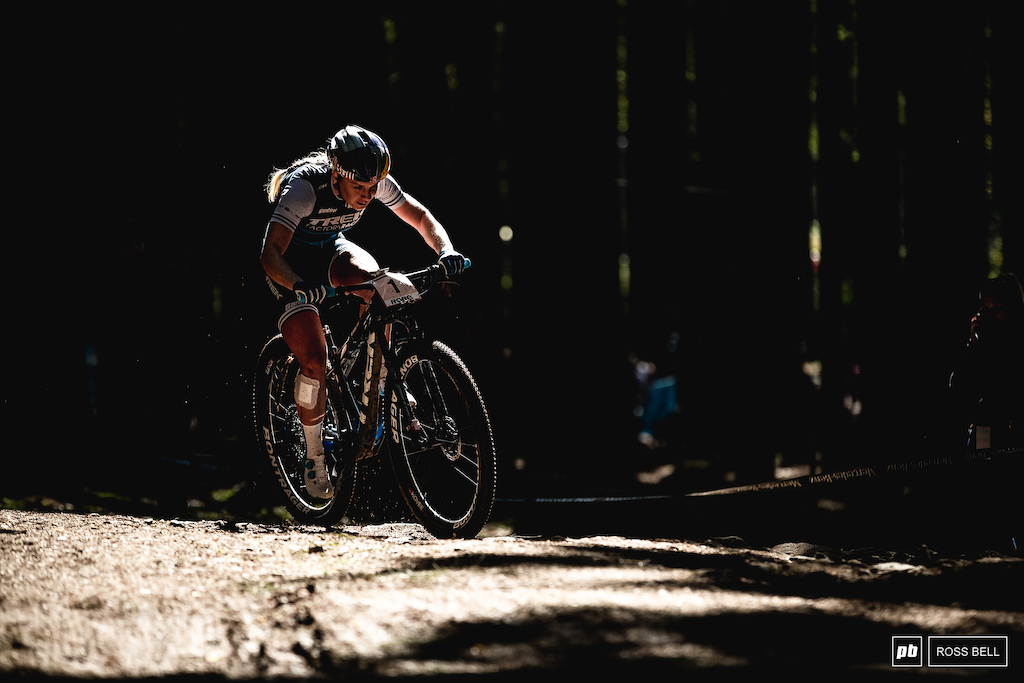 Evie Richards emerges from the darkness. Check out what s keeping her company in her rear-wheel...