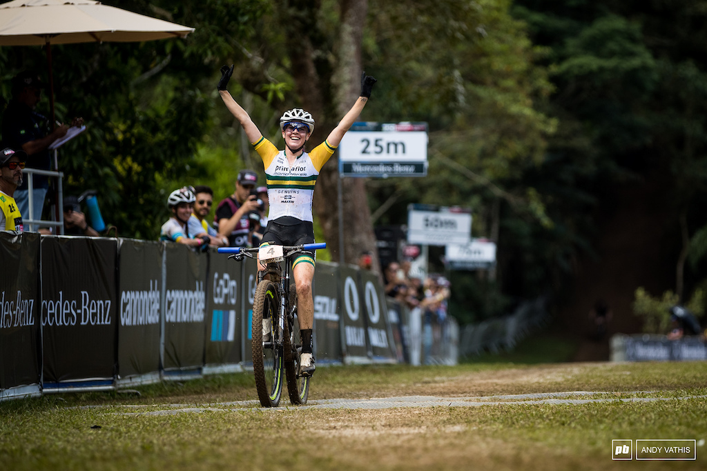 Rebecca McConnell finally gets that first World Cup win.