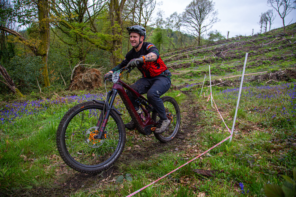 Ian Dowell having a great time in the Welsh valleys taking home second in the 35-49 e-bikes field