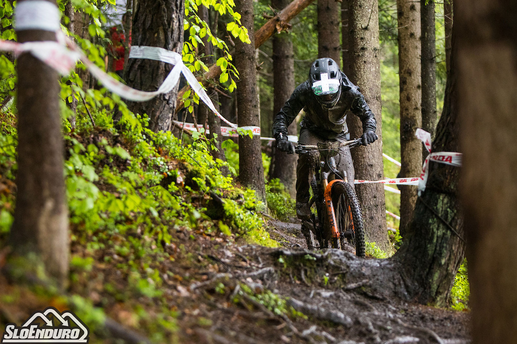 Miha Smrdel at 2023 SloEnduro series round three the SloEnduro Perkmandeljc in Me ica Slovenia. Photo by Matej Lovri .