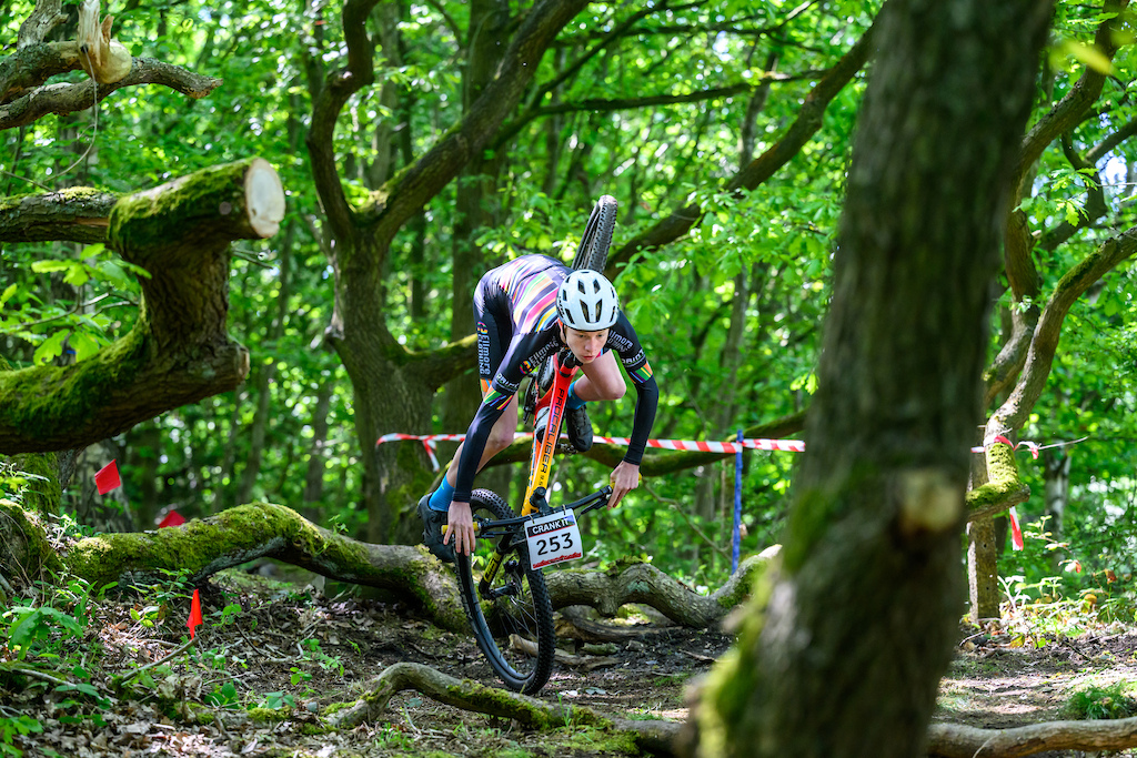 The natural features caught some riders out - despite this crash Harrison Evans clawed it back and took home an impressive 5th place in the male youth field