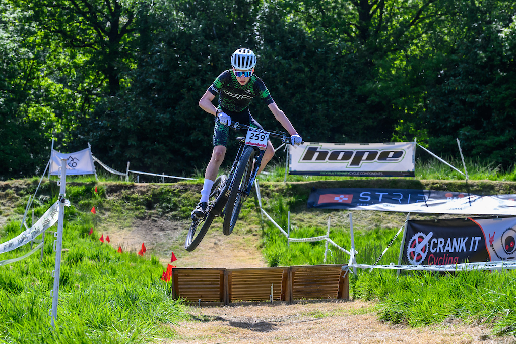 Dec Oldham flying high on his way to taking the top podium in the youth race