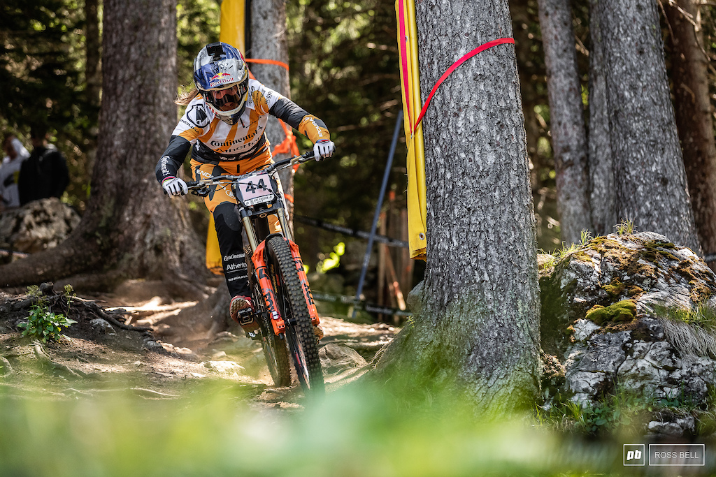 Rachel Atherton back between the World Cup race tapes.