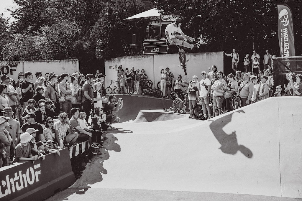 That s definitely one of my favorite pictures from this weekend. It captures everything that makes the Butcher Jam special perfect ramps a large crowd of spectators and BMX riders like Alessandro who love showcasing their skills on the BMX.