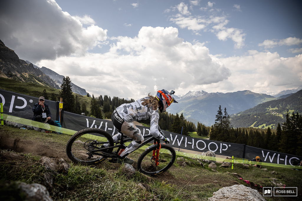 Rachel Atherton back between the tape at a World Cup.