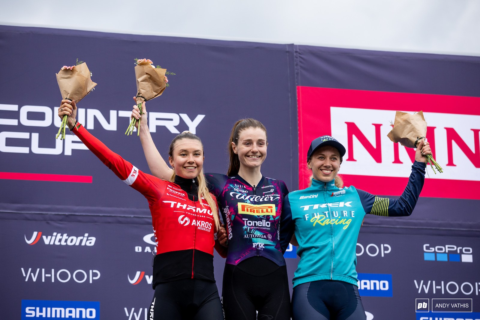 The top three U23 women in Nove Mesto - Sofie Pedersen Ginia Caluori and Emilly Johnston