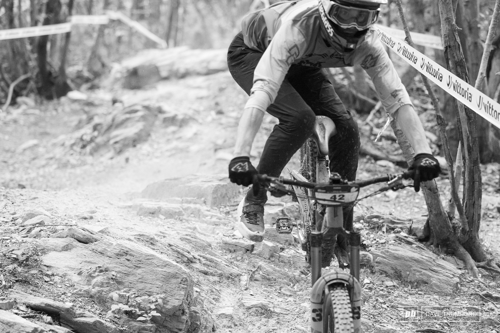 Lots of sketchy moments as riders push the limit through tight trees and janky rocks