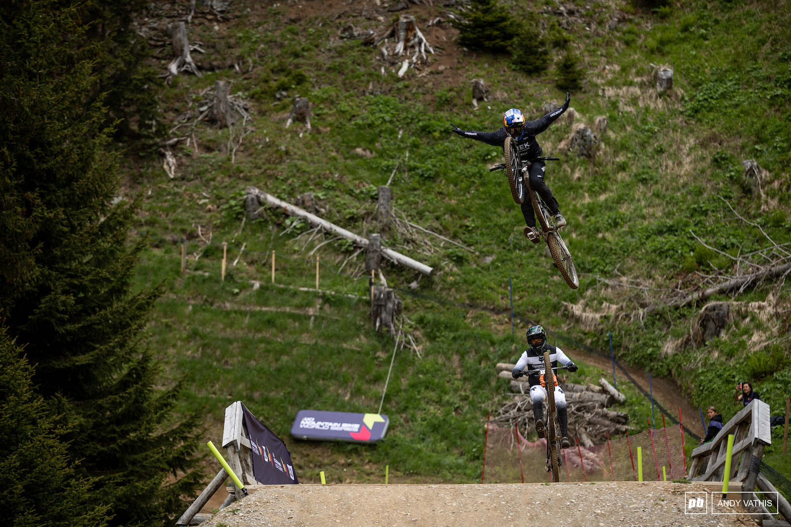 Hands way off the bars for Kade Edwards and Theo Erlangsen in tow about to do the same.