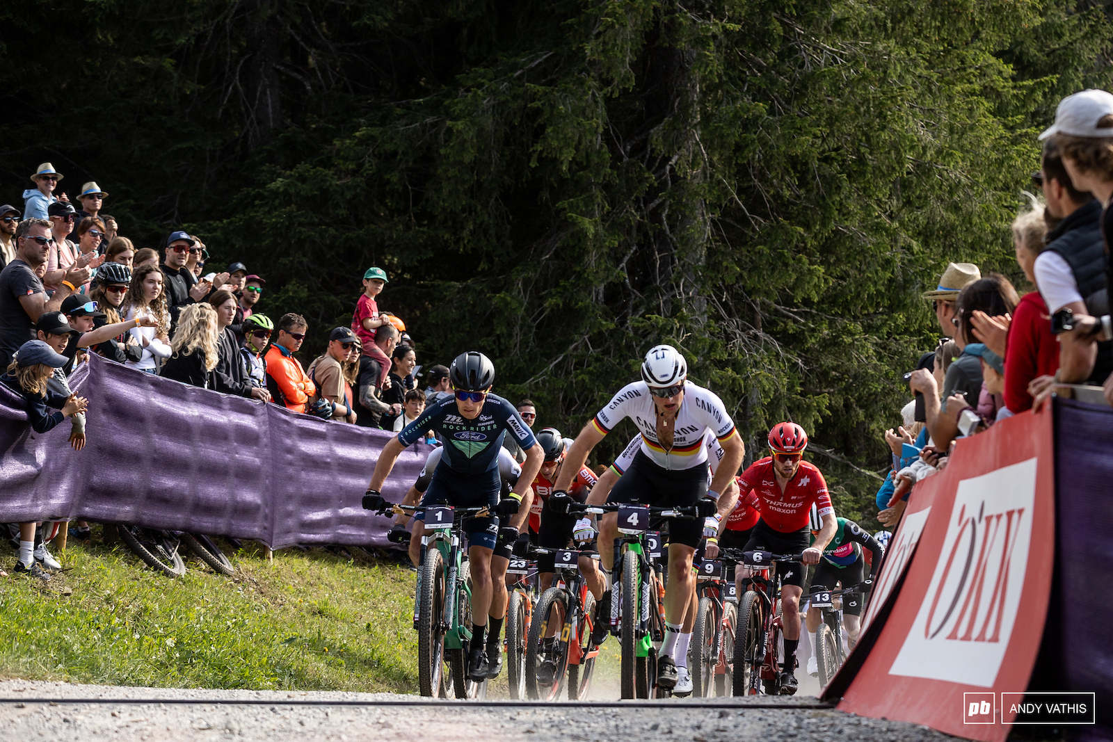 Luca Schwarzbauer and company fight for positions up the hill.