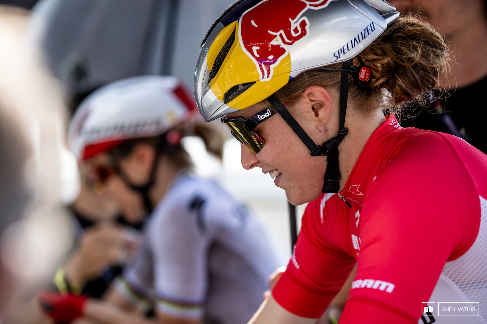 Laura Stigger lining up for battle in the Leader s jersey.