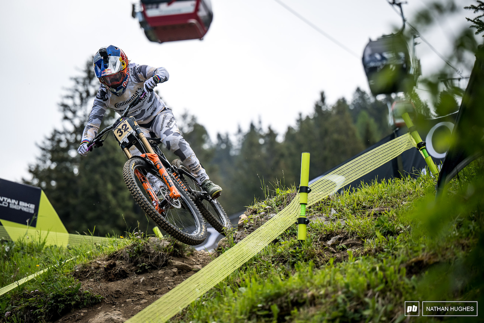 Rachel Atherton attacking the lower section on her way to a surprise second place qualie.