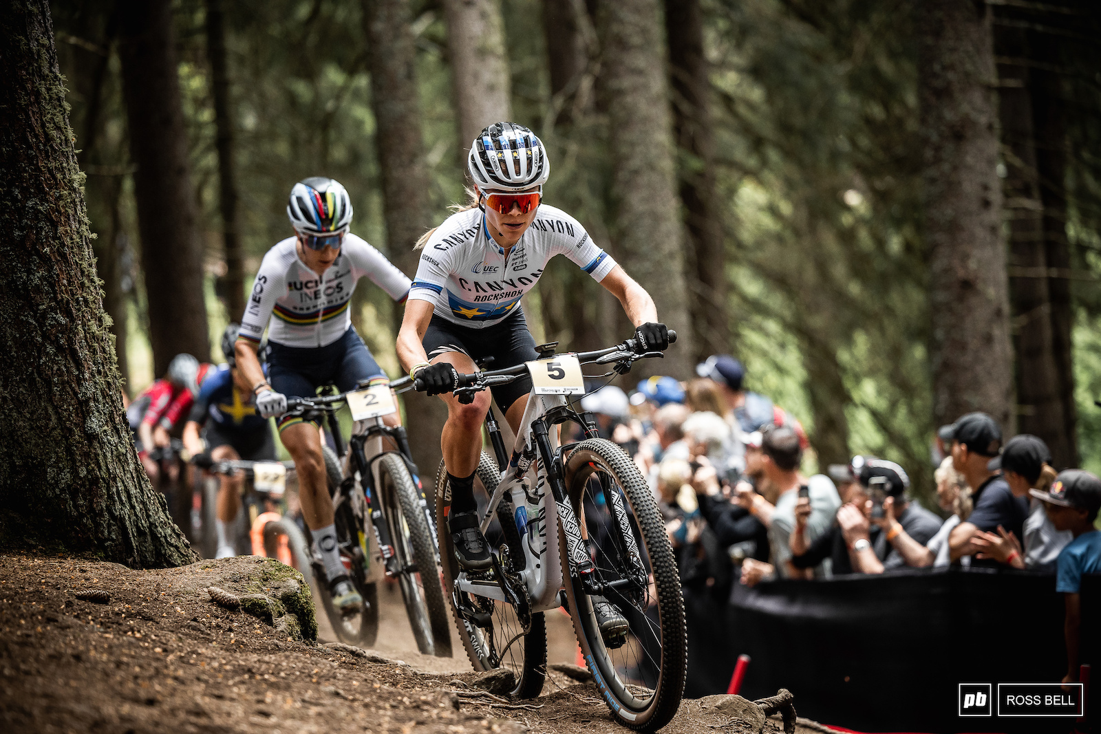 Loana Lecomte leading out compatriot Pauline Ferrand Prevot.