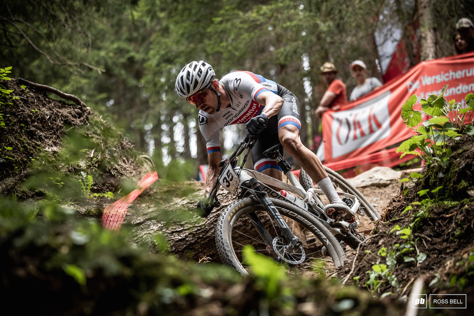 Ondrej Cink takes tot he steep chute on the first descent.