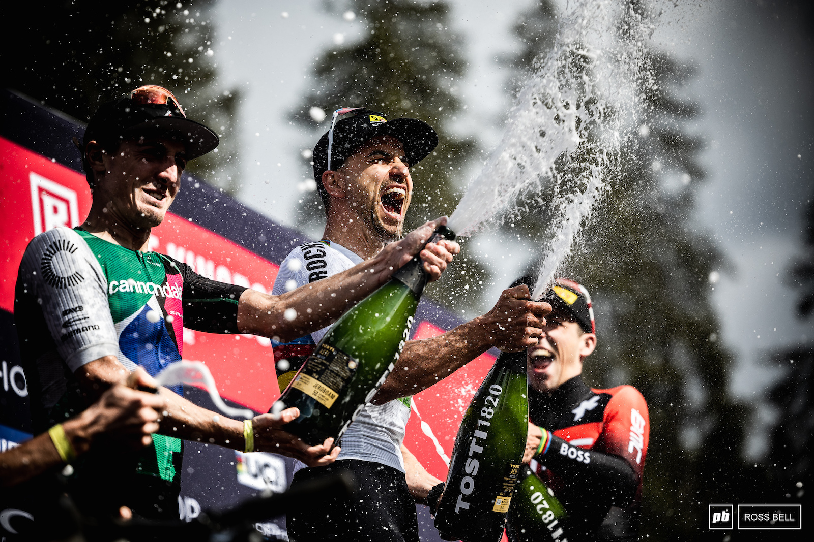 Nino Schurter spraying the winner s champagne for a 34th time at a World Cup.